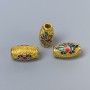 Cloisonné Bead Barile-shaped Blue-Red Enamel, 8×14mm, hole 3mm, golden metal color, 1 pc