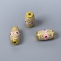Cloisonne bead barrel bead, cloisonné enamel pink-green-red, 8x14 mm ± hole 2 mm, metal color gold, 1 pc