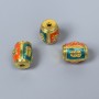 Cloisonné Bead Barile-shaped Orange-Blue Enamel, Gold-Tone Metal, 9×11 mm ± hole Ø 1.8 mm, 1 pc