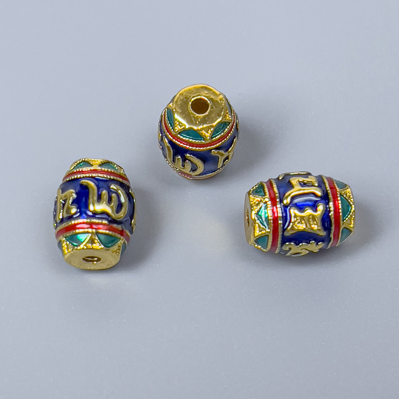 Cloisonné Bead Bar Ball Bead with Enamel, 8x10mm, +/- hole 1.5mm, gold-tone metal, 1 pc