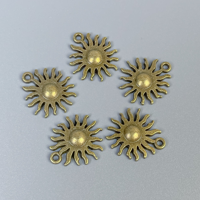 Sun Pendant Hardware in Bronze Metal Color, size 17x15x2.5 mm approx, hole diameter 1 mm approx, packaging 14 pcs