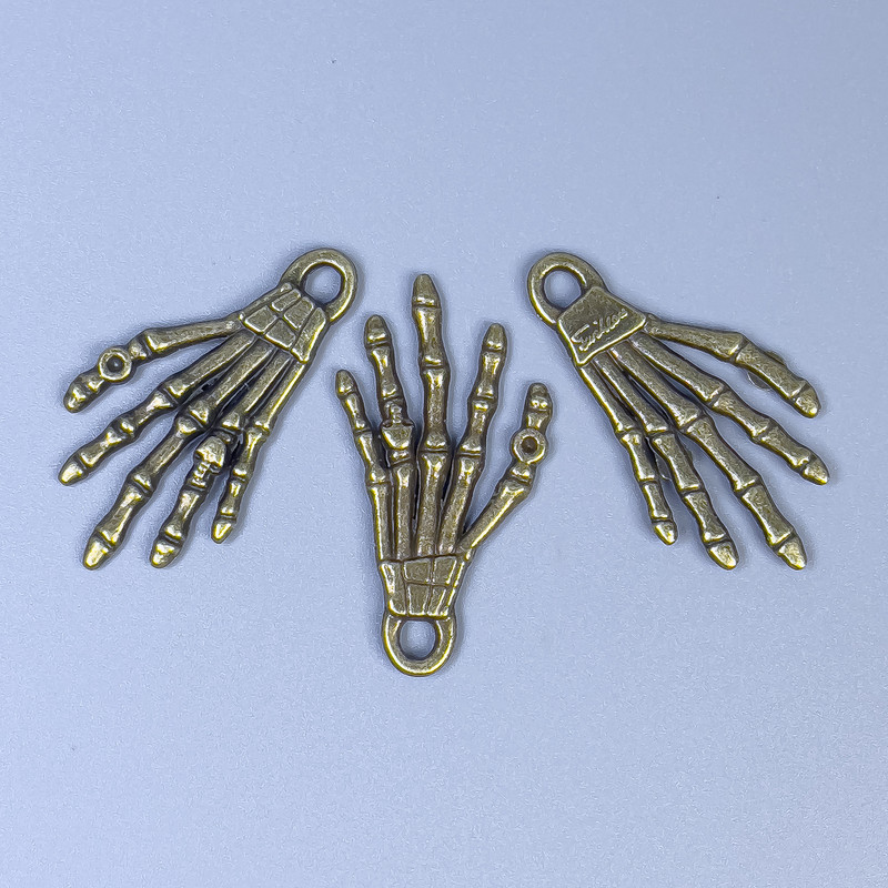 Pendant Findings Skeleton Hand, metal color bronze, size 35×19×2 mm± hole diameter 3 mm± packaged 20 g (~ 9 pcs)