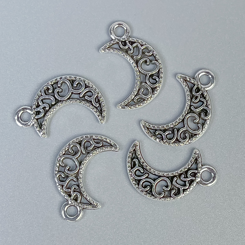 Pendant Findings Moon, silver color, size 18x11x1.5 mm, hole 2 mm, packaging 14 pcs