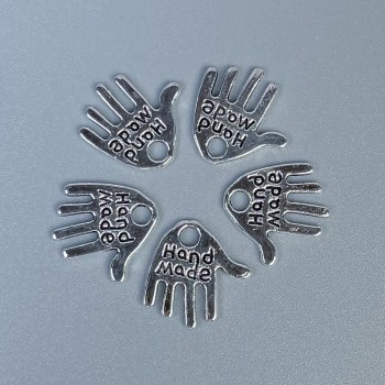 Pendant hardware palm Hand Made metal color silver, sizes 12x11x1mm+- hole diameter 1.5mm+- packaging 20g (~50 pcs)