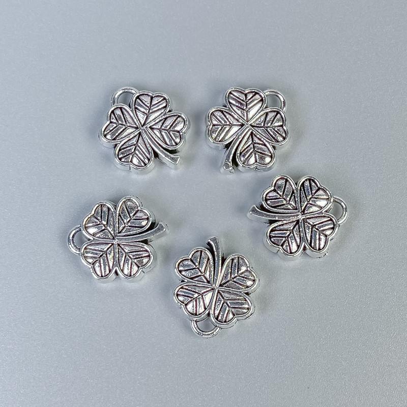 Bail with Clover Bead Bail, silver color metal, 13x16x4 mm± with holes, diameter 1.5 mm±, diameter 1 mm±, packaged 20 g (~
