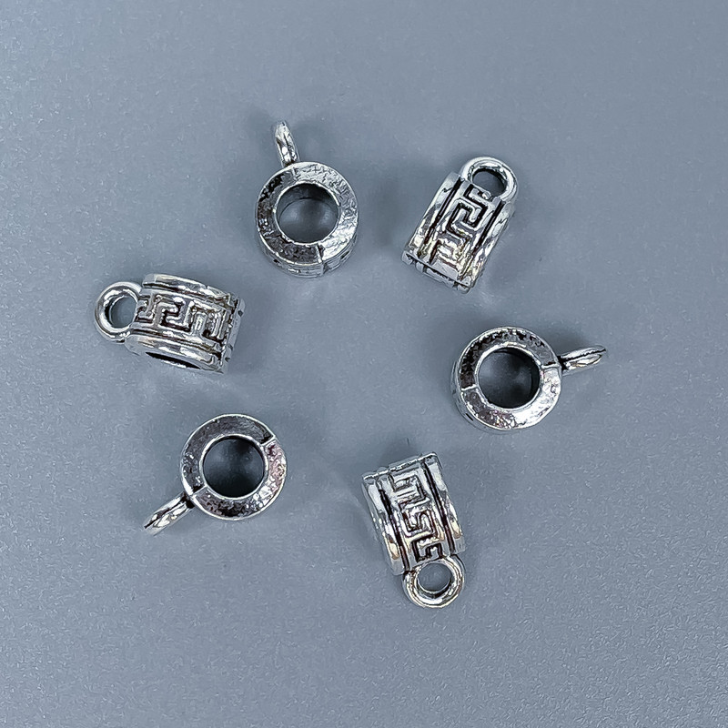 Bail findings color: silver, size 10x5x6 mm +/- holes, diameter 4 mm +/-, diameter 2 mm +/- packaged 20 g (~27 pcs)