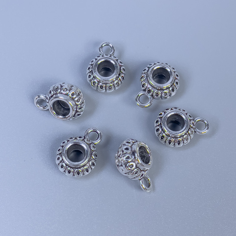 Oval Bail Clip in Silver Metal Color, size 11x8x6 mm with holes, diameter 3.5 mm±, diameter 2 mm±, packaging 20 g (~18 pcs)
