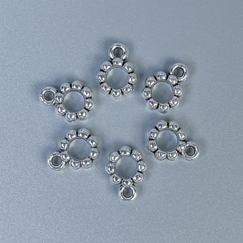 Bale bail in silver color, size 11x8x3 mm, holes 4 mm±, diameter 1.5 mm±, packaging 20 g (~32 pcs)
