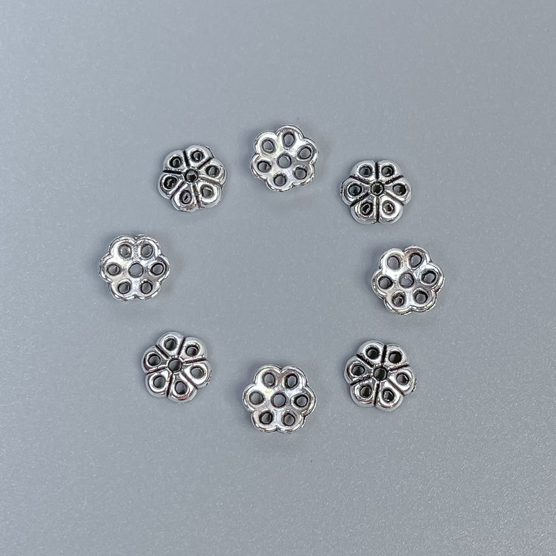 Pendant cap findings for beads, metal color silver, diameter 6×1mm±, hole diameter 1mm±, packaging 80 pcs