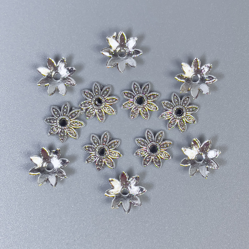 Bead end caps in silver color, cap for bead, diameter 7×0.5 mm ± opening 1 mm ± packaging 70 pcs