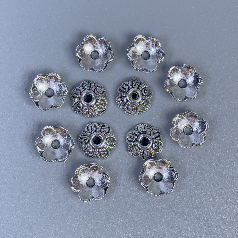 Cap Findings for Bead, metal color Silver, diameter 8×3×1 mm±, hole diameter 1.5 mm±, packaging 50 pcs
