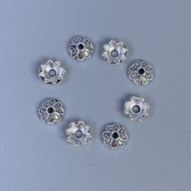Ribbon end cap for beads, silver color, diameter 6x0.8mm +- hole 1mm+- packaging 20g (~160 pcs)
