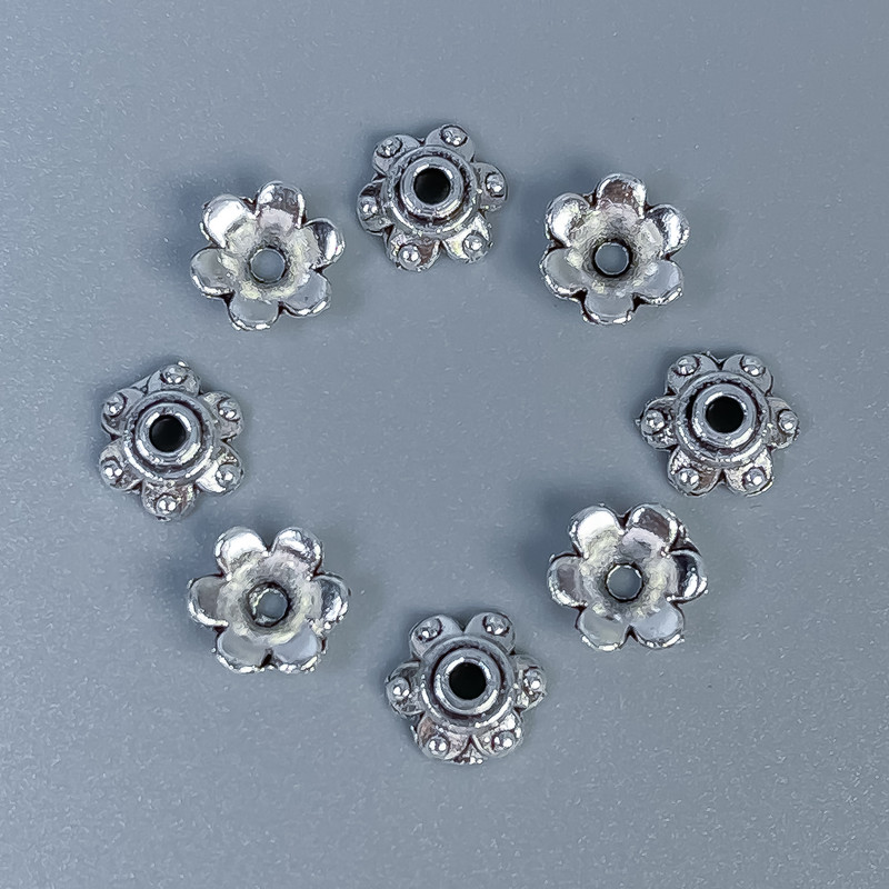 Cap end caps for beads, metal color: silver, diameter 6x0.9mm ±, hole diameter ~2mm ±, packaging 20g (~110 pcs)