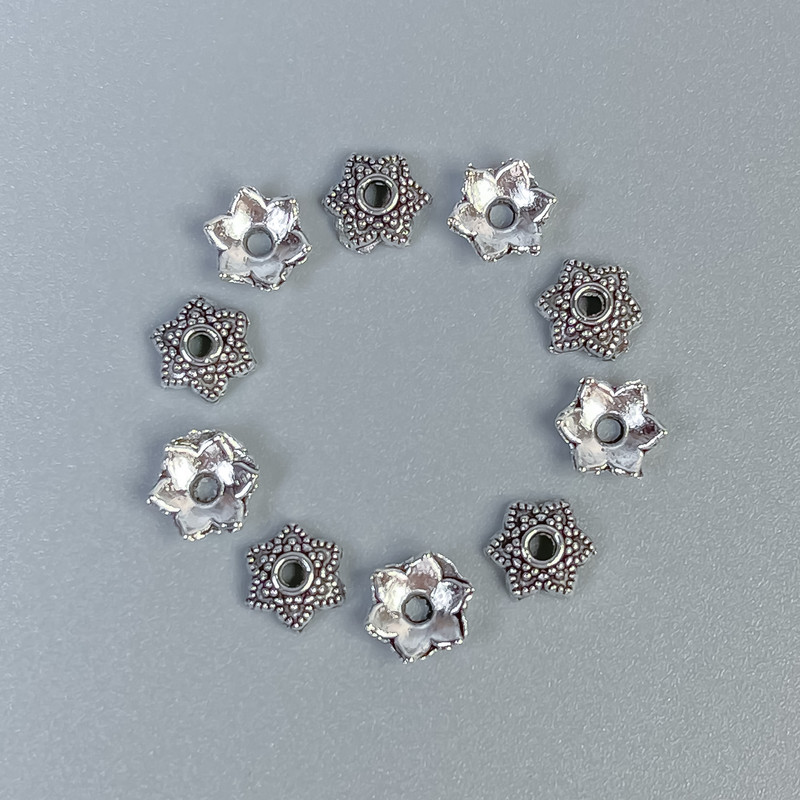 Findings, bead cap, diameter 6×1mm±, color - silver, 20g±, 150 pcs+