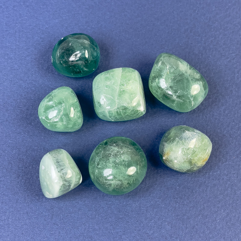 Fluorite tumbled stone ~ sizes 16-20mm (+-) ~ weight 10-15g. +- /pcs. (price per 100 g)
