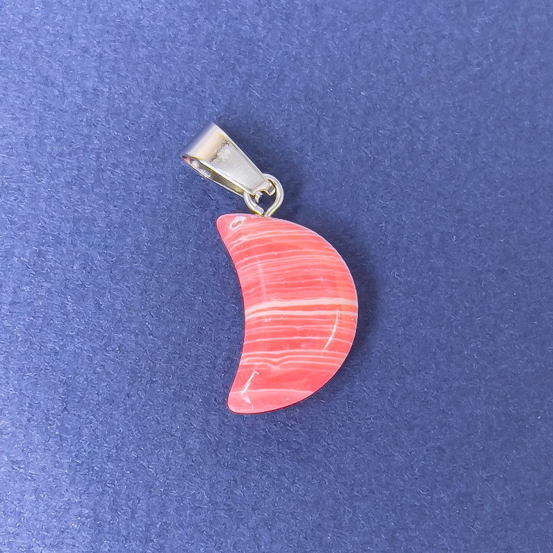 Pendant Moon Rhodonite Natural Stone 11x18x5x28mm+