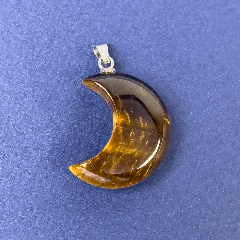 Pendant Moon Tiger's Eye Natural Stone 25×20×9×32 mm+