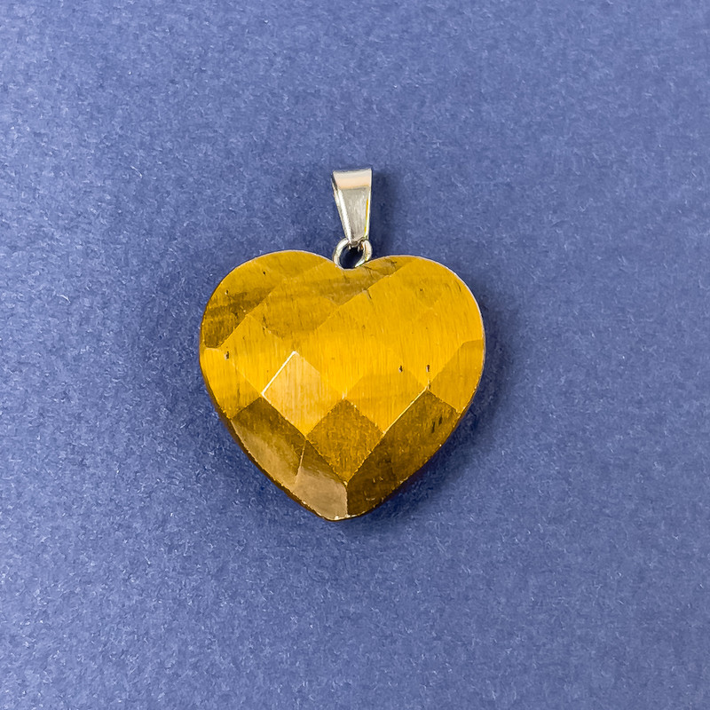 Pendant Heart Tiger's Eye Natural Faceted Stone 20x20x8x25mm+