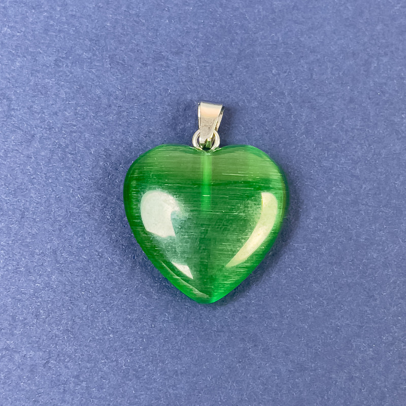 Pendant Heart Green Cat's Eye Natural Stone 20x20x6x30mm+