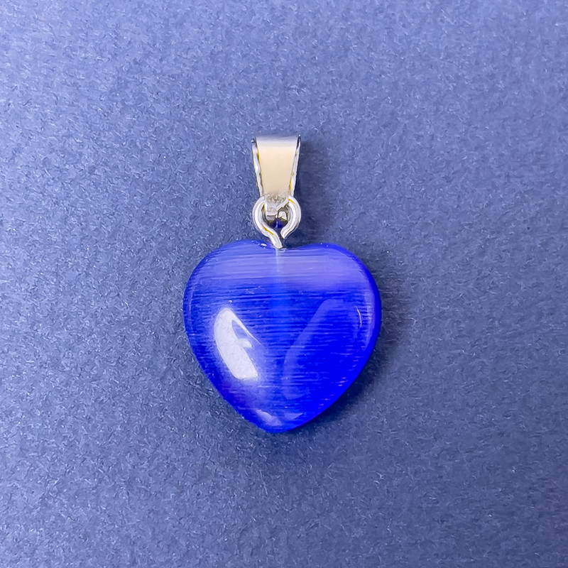 Pendant Heart Natural Stone Blue Cat's Eye 16x16x6x25mm+