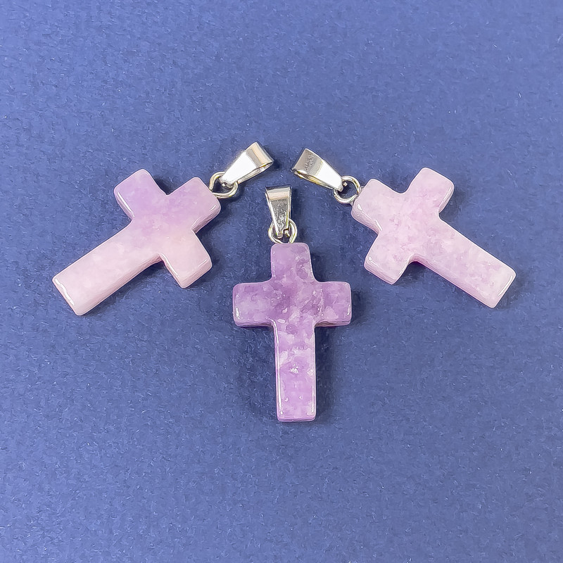 Cross Pendant Lepidolite Natural Stone 20x14x5x28mm+
