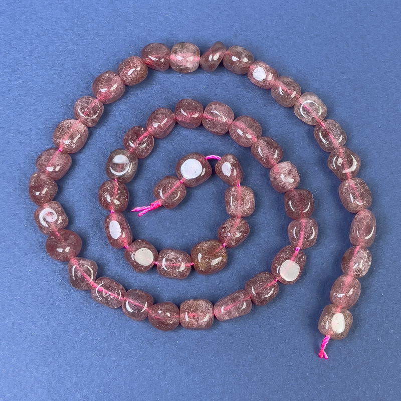 Strawberry Quartz Beads on Thread, Faceted, 8x8 mm, ± length 37 cm