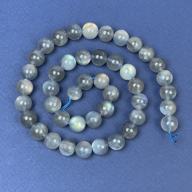 Labradorite Beads on Thread, Smooth Round Beads, 9mm ±, 39cm ±