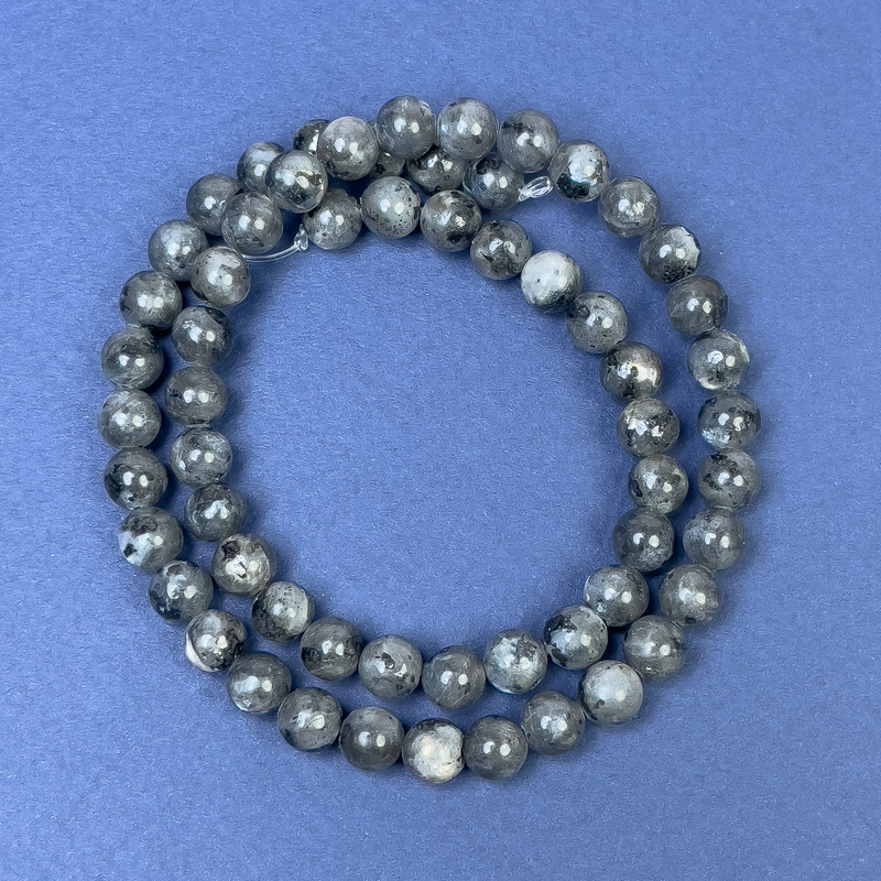 Larvikite Beads on Thread, Smooth Round Bead, 7mm Ø, 39cm Length