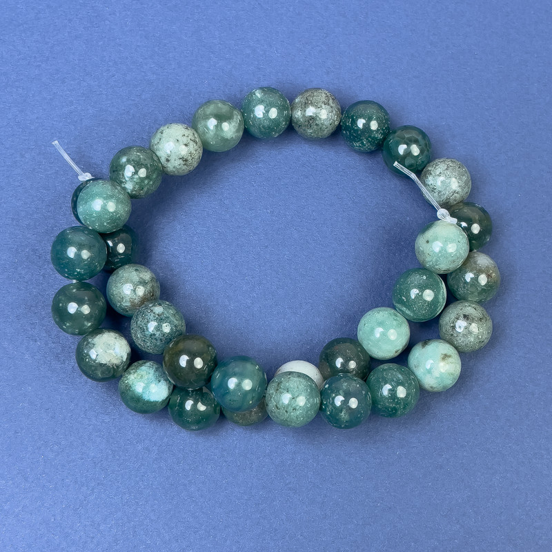 Green Jasper Beads on Thread with Smooth Round Bead, diameter 12mm±, length 38cm ±