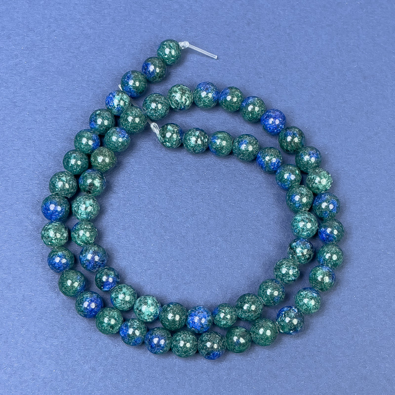 Azurite Beads on Thread Smooth Round Bead, 7mm diameter ±, length 38cm ±