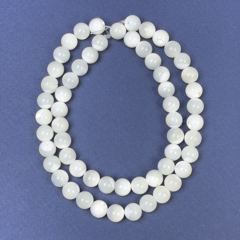 Mother-of-Pearl Beads on Thread, Smooth Round, 6mm Diameter ±, 39cm Length ±