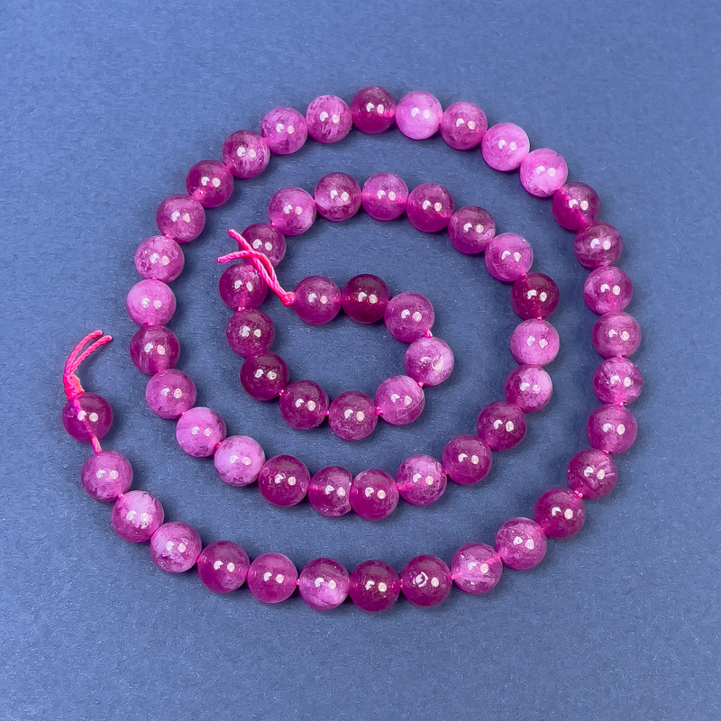 Tourmaline Rubellite Beads on Thread, Smooth Round 6mm diameter ±, Length 39cm ±