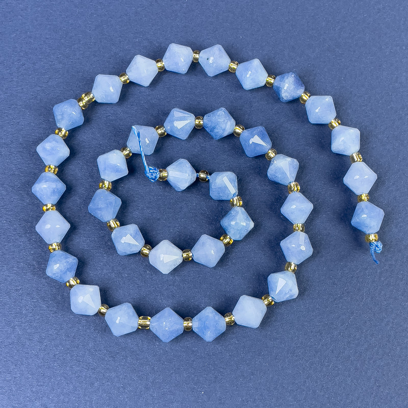 Aquamarine Beads Faceted Diamond 8x8mm+- on Thread with Bead String, 37cm+ length