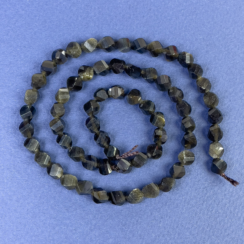 Sunstone Obsidian Beads on a Thread Diamond-shaped 6x5mm+- on a thread, length 39cm+
