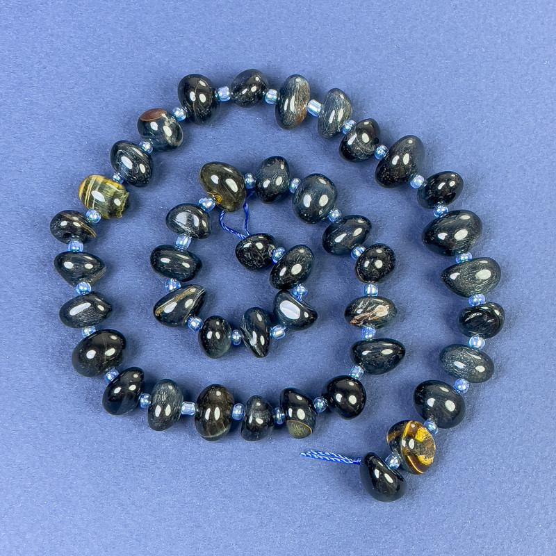 Tiger's Eye Beads tumbled 9x9mm on thread, 41cm+ length with Miyuki beads