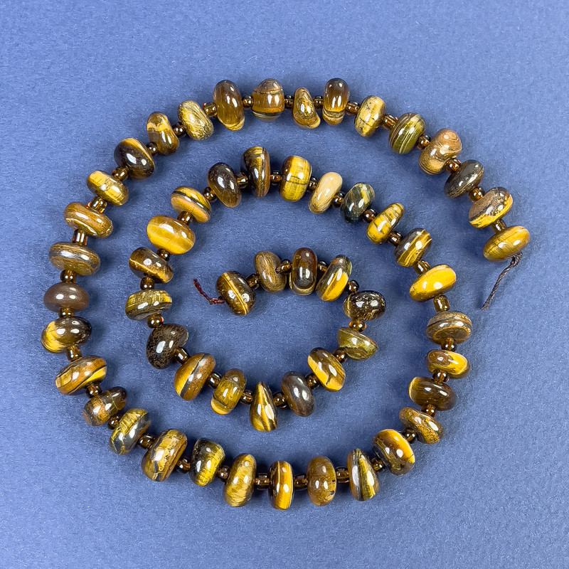 Tiger's Eye Beads Faceted 9×5mm± on Thread with Beads, 40cm+