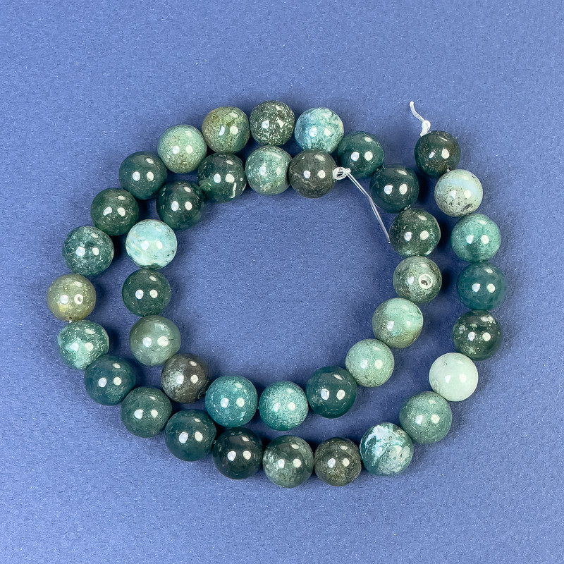 Green Jasper Beads Round 10mm ± on Thread, 38 cm+ length