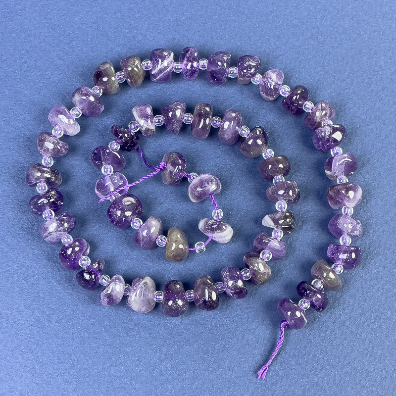 Amethyst Beads Tumbled 10x5mm+- on Thread with Smaller Beads 3mm+-, Length 38cm+