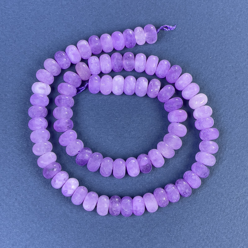 Amethyst Rondelle Beads 8x5mm on Threaded String, 38in Length