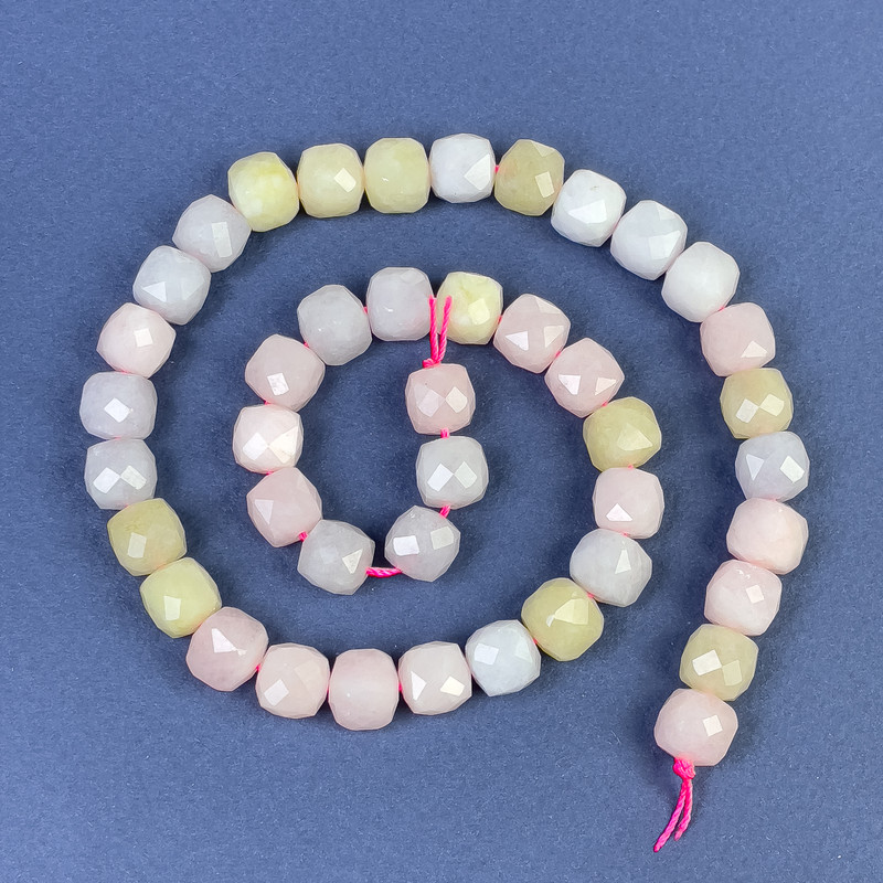 Morganite Beads Faceted Cube 9x9mm+ on Thread, 38cm+ Length
