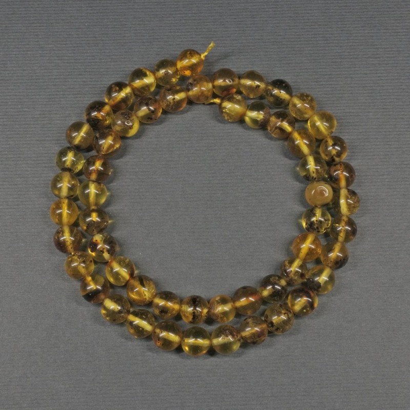 Amber Beads smooth ball 6mm+ on thread, length 39cm+