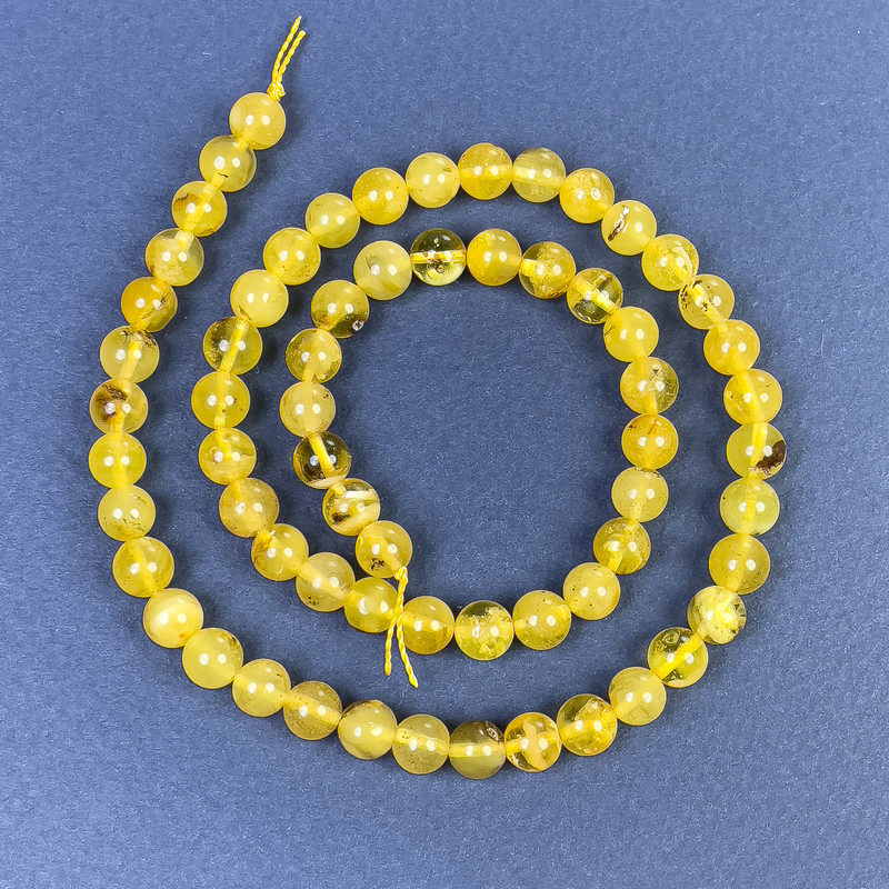 Amber Beads Smooth Ball 6mm+ on Thread, 39cm+ Length