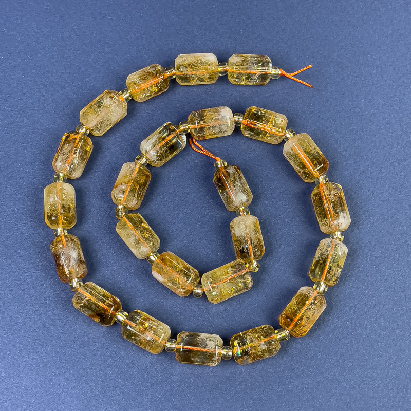 Citrine Beads Faceted Cylinders 14x9mm+- on Thread with Seed Beads 4x2, Length 39cm+