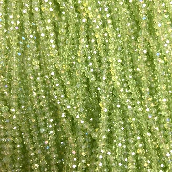 Beads Czech Crystal salad-green 3x3mm, garnet round-cuts, length 32cm