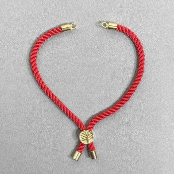Bracelet base textile, diameter 5.5 mm± red color with metal inlay, diameter 8 mm± gold metal, length 10.5 cm+