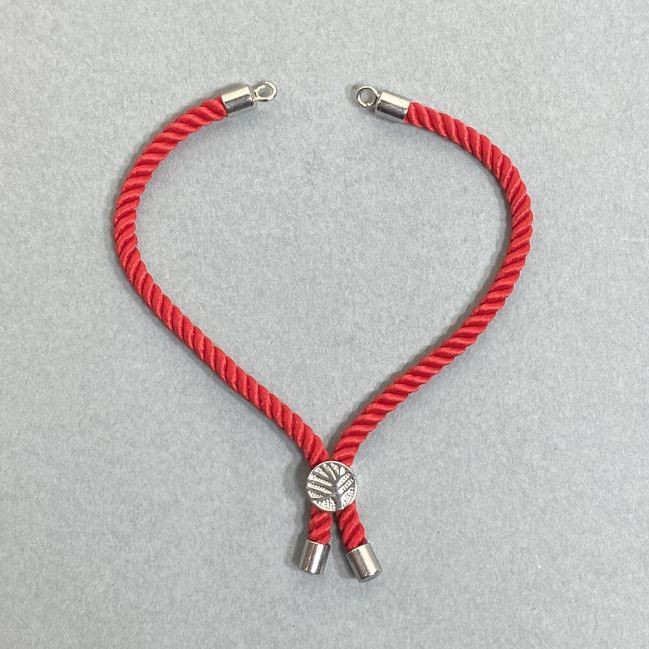 Bracelet base textile, diameter 5.5 mm+ red color with metal inlay, diameter 8 mm+-silver metal, length 10.5 cm+