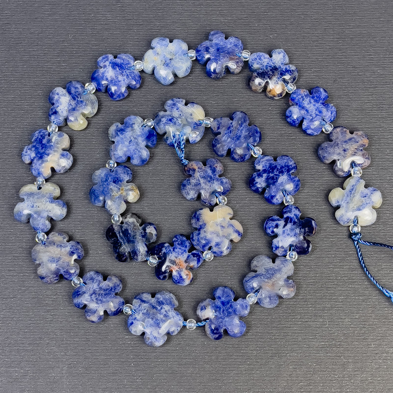 Sodalite Beads, Natural Stone Flower Shape, 15×6 mm ± hole 1 mm ±, Bead strand 41 cm ±