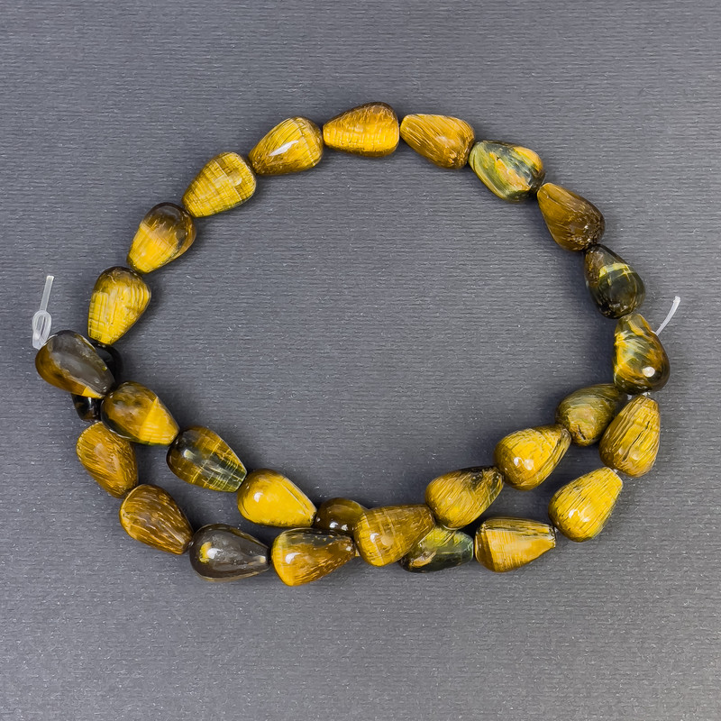 Tiger's Eye Beads, natural stone teardrop shape, diameter 15x10 mm±, hole diameter 1 mm±, length 40 cm±
