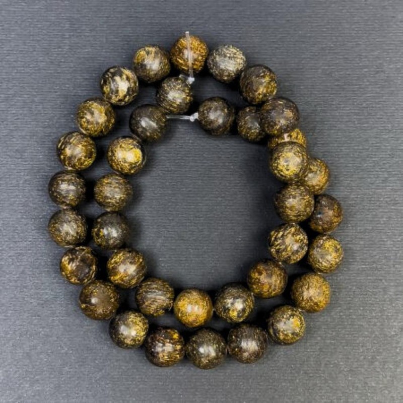 Bronzite Beads natural stone smooth sphere, diameter 10mm, 1.5mm hole, length 38cm