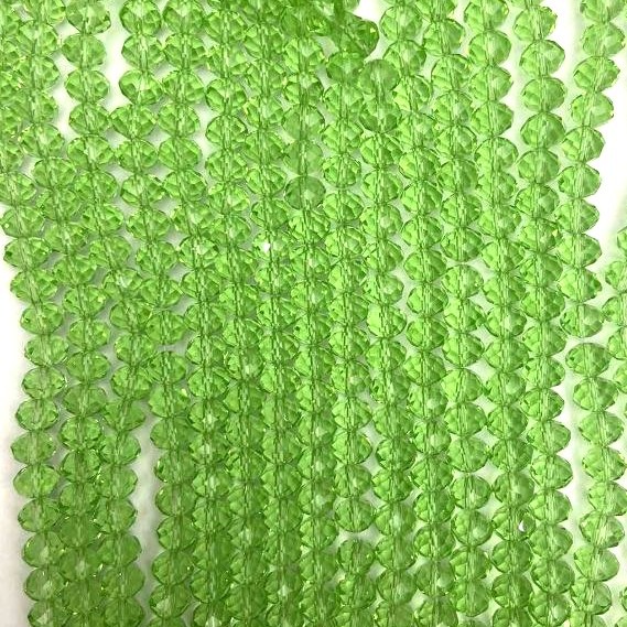 Beads Czech Crystal on Thread Light Green Transparent Faceted Rondelle, 8x6mm + -, length 40cm +